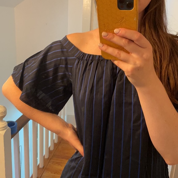 Banana Republic Off-the-shoulder Navy Blue Stripped Dress - Picture 4 of 10